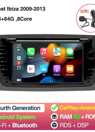 2 Din Car Radio for Seat Ibiza 2009-2013 Audio Multimedia Player CarPlay Android Auto GPS Bluetooth WIFI FM RDS Autoradio - Riparo82
