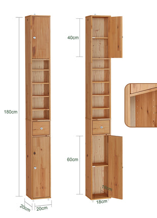 SoBuy BZR34-II Armadio alto da bagno Armadio da bagno con raggi in legno massello regolabili Mobili da bagno salvaspazio