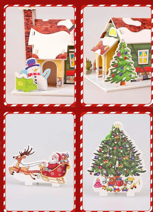 Montessori Casa di Natale Natale Puzzle 3D Treno Albero di Natale Carta di carta Puzzle fatto a mano Modello per bambini fai da te Giocattolo per bambini - riparo82