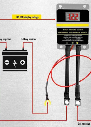 12V Car Battery Cutoff Switch Wireless Remote Control Disconnect Battery Relay With Led Display Leakage Protection Universal
