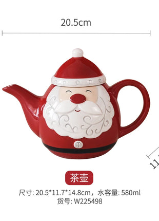 Set di piatti di Babbo Natale dipinti a mano nordici Set di stoviglie per tazze d'acqua con teiera sigillata in ceramica a rilievo rosso - riparo82