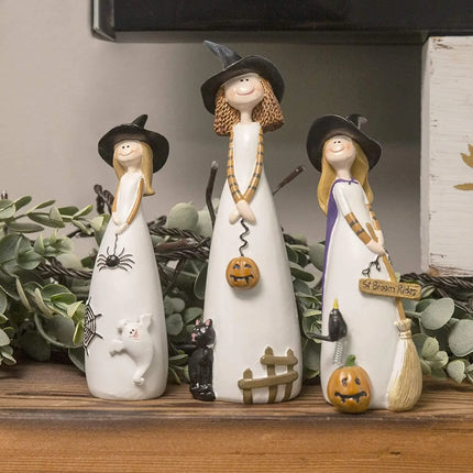 Halloween Witch Decoration Resin Crafts,Witch Hat,Cat,Ghost, Crow and Pumpkin Decor Figurines for Holiday and Party Ornaments