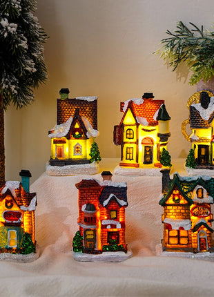 Incandescente inverno decorazione festa di natale mestiere resina di natale luminoso piccola casa ornamento romantico edificio in miniatura del villaggio