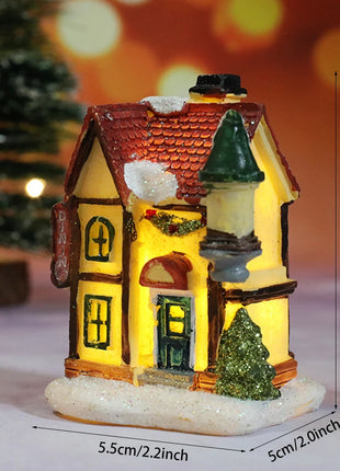 Incandescente inverno decorazione festa di natale mestiere resina di natale luminoso piccola casa ornamento romantico edificio in miniatura del villaggio