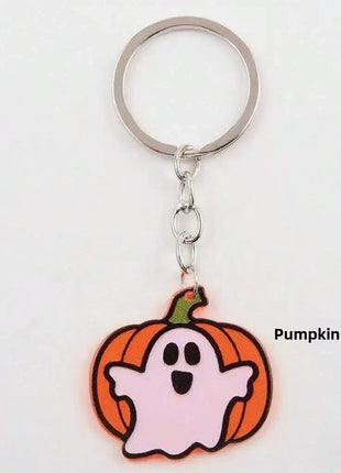 Halloween metal keychain contrast spider ghost bat acrylic material personalized decorations holiday party gifts. - Riparo82