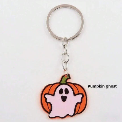 Halloween metal keychain contrast spider ghost bat acrylic material personalized decorations holiday party gifts.