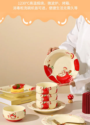 Set di stoviglie natalizie in ceramica, design simpatico cartone animato con mela, piatti da cena occidentali a tema festa, per piatti da dessert per torte, decorazioni per la casa - riparo82
