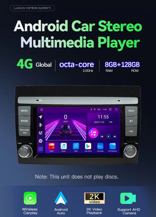 Wireless CarPlay Android 14 Car Radio for For Fiat/Bravo 2007 2008 2009 20102011 2012 AutoRadio Stereo GPS Navigation Multimedia Screen - Riparo82