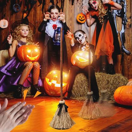 Floating Witch Broom Halloween Holiday Party Decoration Props Haunted Animation Dance Broom Home Decorations