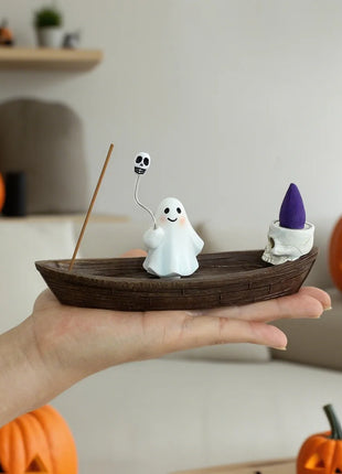 Halloween new resin ghost ship aromatherapy home desktop decoration ghost ship return incense rack burner - Riparo82