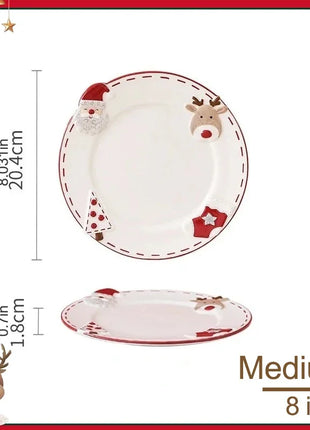 Piatto natalizio in ceramica Piatto rotondo creativo in rilievo di Babbo Natale Piatto da pranzo occidentale Torta Piatto da dessert Piatto da tavola natalizio - riparo82