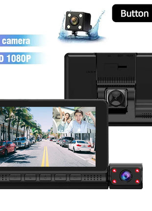 Dash Cam 4 Inch FHD 1080P touch Screen Car DVR 170 Degree Wide Angle 3Lens Video Recorder Night vision Reverse Rear View - Riparo82