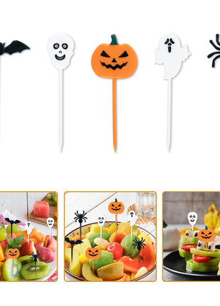 10-30pcs Plastic Halloween Toothpicks Pumpkin Ghost Bat Fruit Fork Dessert Cocktail Cake Decoration Picks Halloween party Supply - Riparo82