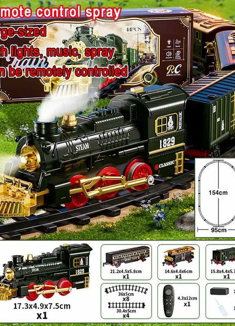 Natale Elettrico Treno A Vapore Binario Giocattolo Per Bambini Retro Locomotiva A Vapore Controllo Spray Binario Ad Alta Velocità Suono Luce Treno Modello BoysToy