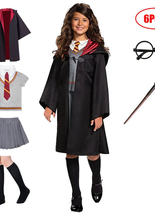 Costume cosplay di film di Halloween per bambini Top a righe per ragazze + mantello Abito casual Carnevale Halloween Compleanno Abito da scuola magica
