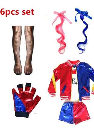 Natale Capodanno Carnevale Bambini Ragazze Suicide Harley Costumi Cosplay Squad Quinn Monster Joker Giacca Vestito adesivi per tatuaggi