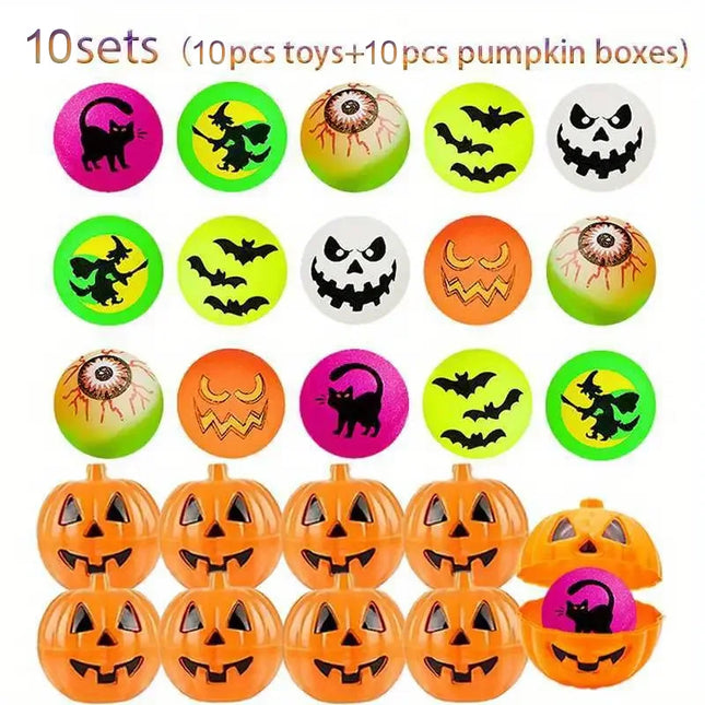 20/40Pcs Halloween Party Kids Gift Plastic Pumpkin Boxes with Glow in The Dark Bouncy Balls Trick or Treat Favors Goodie Fillers