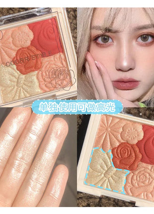 Makeup Blush Palette Natural Contour Highlight Palette Matte Pearlescent Embossed Petal Orange Blush Rouge Petal Blush Palette - Riparo82