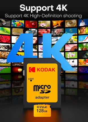 KODAK Scheda di memoria Micro SD 32GB 64GB 128GB 256GB U3 4K Scheda Microsd TF di grande capacità per telefono Fotocamera Tablet PC Telefono