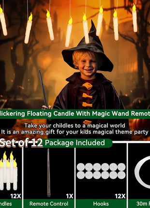 Halloween LED Floating Candles with Magic Wand Remote Battery Operated Potter Floating Candles Warm Light Home Party Decoration - Riparo82