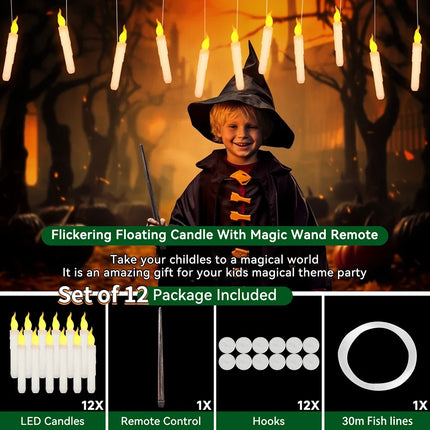 Halloween LED Floating Candles with Magic Wand Remote Battery Operated Potter Floating Candles Warm Light Home Party Decoration