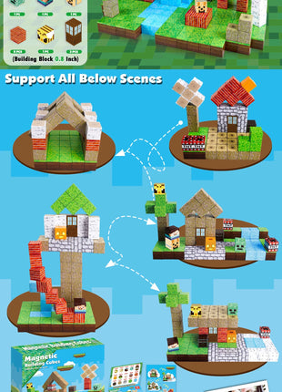 Blocchi magnetici Mine World Magnetic Forest House Brick Cube Toys Set STEM Sensoriale 2025 Miglior regalo per 3+ Boy Girl Kid - riparo82