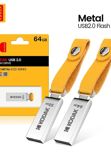 KODAK Pendrive USB 2.0 Flash Drive H2testw 32GB 64GB 128GB Metallo U Disco Memory Stick impermeabile Mini Landyard in pelle per chiavi