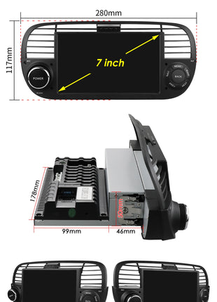 Hizpo 7 Inch 8 Core Car Radio Stereo for FIAT 500 2007-2015 GPS 2din Autoradio CarPlay Android 13 Auto Navigation Head Unit Wifi