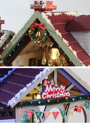 Fai da te in legno caldo Natale Lodge Casa Case delle bambole Kit modello in miniatura Casa delle bambole con mobili Luci a LED per regali di amici
