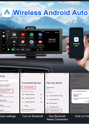 11.26 Inch 4K DVR Wireless CarPlay & Android Auto Dash Cam Bluetooth Audio GPS Navigation Dashboard Dual Lens Video Recorder - Riparo82