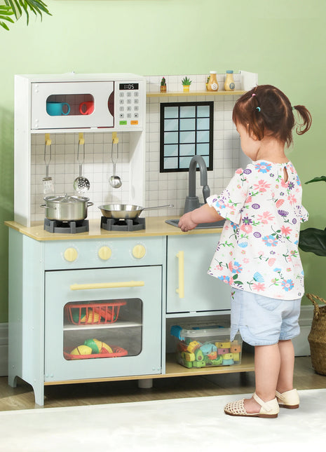 Aiyaplay Cucina per bambini con fornello sonoro Forno Rubinetto Lavello Microonde e Accessori da cucina Blu - riparo82