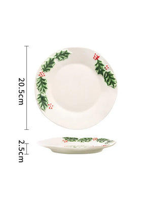 Piatto da pranzo in ceramica in rilievo Piatti da dessert per torte in stile natalizio per la casa Stoviglie da cucina di alta qualità Vassoio da frutta per festival - riparo82
