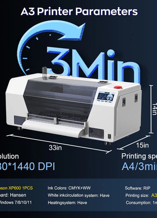 Stampante A3 DTF/Stampante A3 XP600 DTF/Stampante A4 L805 DTF Macchina da stampa per magliette per stampante a trasferimento diretto in legno metallico