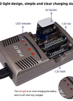 Batteria ricaricabile PALO 6F22 9V Ni-MH Batterie 9 V 300mAh Batteria da 9 volt a bassa autoscarica a 9 volt con caricabatterie intelligente - riparo82