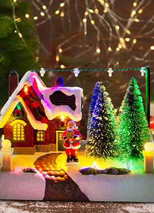 Scena del villaggio di Natale Edificio da collezione con luci Alberi Babbo Natale Città di neve Decorazione del paesaggio Camino da scrivania per la casa delle vacanze