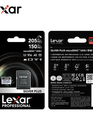 Scheda di memoria Lexar SILVER PLUS 64 GB 128 GB 256 GB Velocità di lettura fino a 205 MB/s A2 V30 4K UHD TF 1366x Scheda Micro SD professionale