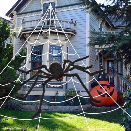 200cm Halloween Spiders Outdoor Decoration Halloween Plush Spiders Giant Spider for Indoor Outdoor Garden Party Decoration