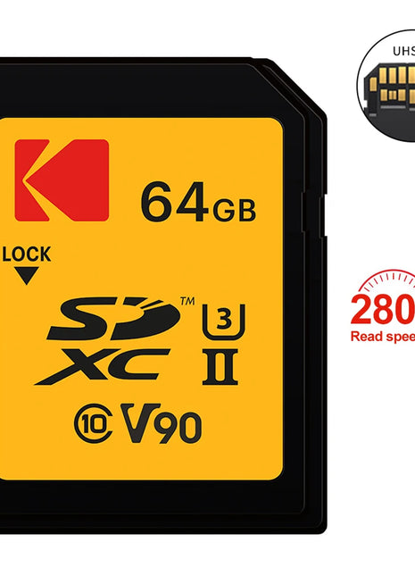 Scheda SD per fotocamera Kodak ad alta velocità 280 Mb/s V60 V90 U3 64 GB 128 GB 256 GB 1T Scheda di memoria per Canon per fotocamera Sony Supporto video 4K 8K