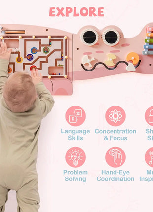 Robotime Robud Tavola in legno occupata Giocattolo per l'apprendimento Montessori Centro attività montato a parete con labirinto di ingranaggi Regali giocattolo in legno - riparo82