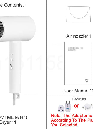 XIAOMI MIJIA H101 Portable Hair Dryer – 1600W,Foldable,50M Negative Ions,15m/s Airflow,Dual Heat & Speed Modes,220V With adapter - Riparo82