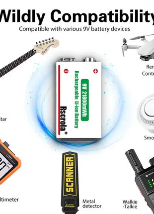 Batteria ricaricabile agli ioni di litio da 9 V a lunga durata 21800 mWh ad alta capacità per pedale rilevatore di fumo per microfono per chitarra con cavo - riparo82