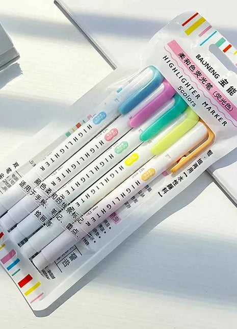 5pcs Pastel Highlighters Colors Dual Tip Fluorescent Hook Pen Colored Mark Pen Cute Markers for Journaling Japanese Stationery