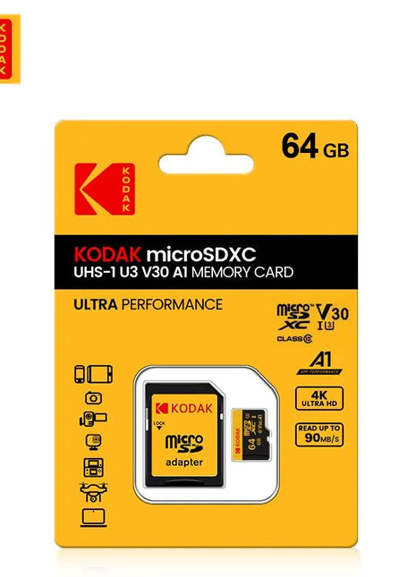 KODAK Scheda di memoria Registratore di guida 32GB 64GB Scheda di memoria Micro SD per telefono cellulare PC Auricolare Altoparlante Telecamera HD Interruttore di gioco