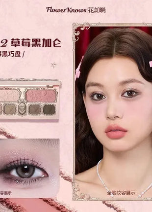 Flower Knows Strawberry Cupid Eyeshadow Palette Matte Fine Shimmer Pearl Face Palette 7 Colour Glitter Eye Shadow - Riparo82