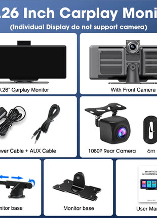 10.26'' Dash Cam 4K Car Mirror Video Player Wireless Carplay Android Auto GPS Car Monitor Multimedia Rearview Camera Dashboard - Riparo82