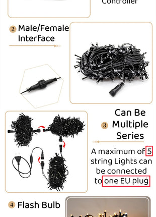 20M/Rotolo 200LED Esterno LED String Fata Luce Impermeabile Cavo Nero Spina UE Ghirlanda Lampada Natale Patio Decorazione del Giardino illuminazione - riparo82