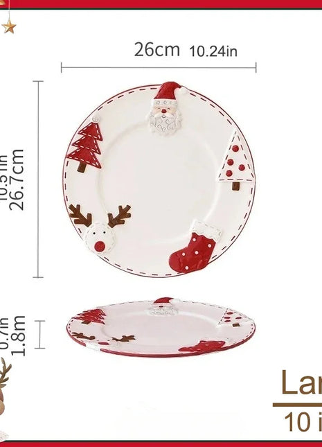 Piatto natalizio in ceramica Piatto rotondo creativo in rilievo di Babbo Natale Piatto da pranzo occidentale Torta Piatto da dessert Piatto da tavola natalizio - riparo82