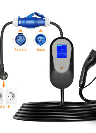 32A Blue CEE Socket to 16A EU Schuko Plug Adapter 7KW to 3.5KW Electric Vehicle Charging Adapter For EV Charger Portable - Riparo82