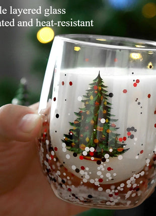 Tazza di vetro a doppia parete di Natale, regalo di Natale, stella-albero, pupazzo di neve, resistente al calore, per uso domestico, succo di latte, birra, tazza da tè, tazza da caffè - riparo82