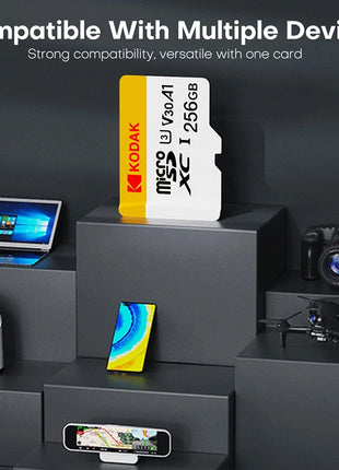 KODAK Micro SD TFcard 256GB 64GB 32GB Scheda di memoria 128GB Classe 10 Scheda SD Microsd 100MB/S UHS-I Scheda A1 per telefono/PC